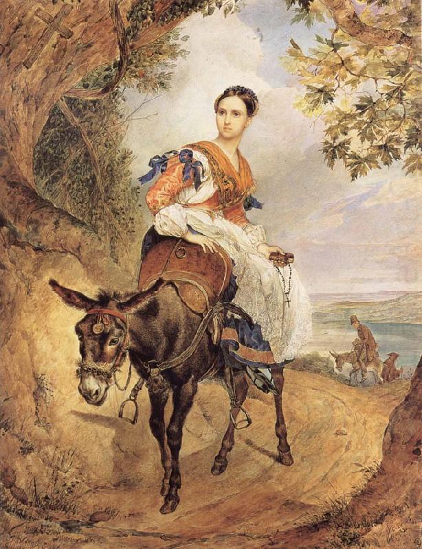Karl Briullov Portrait of countess olga fersen riding a donkey china oil painting image